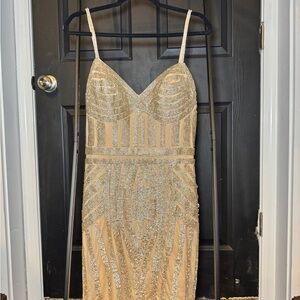 AKIRA Gold and Silver Beaded Prom Dress